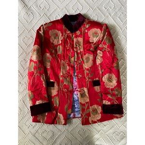 Vtg Silk Asian Floral Mandarin Collar Quilted Jacket - S